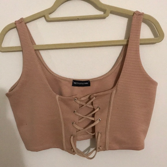 PrettyLittleThing Tops - Crop Pink Lace up Top